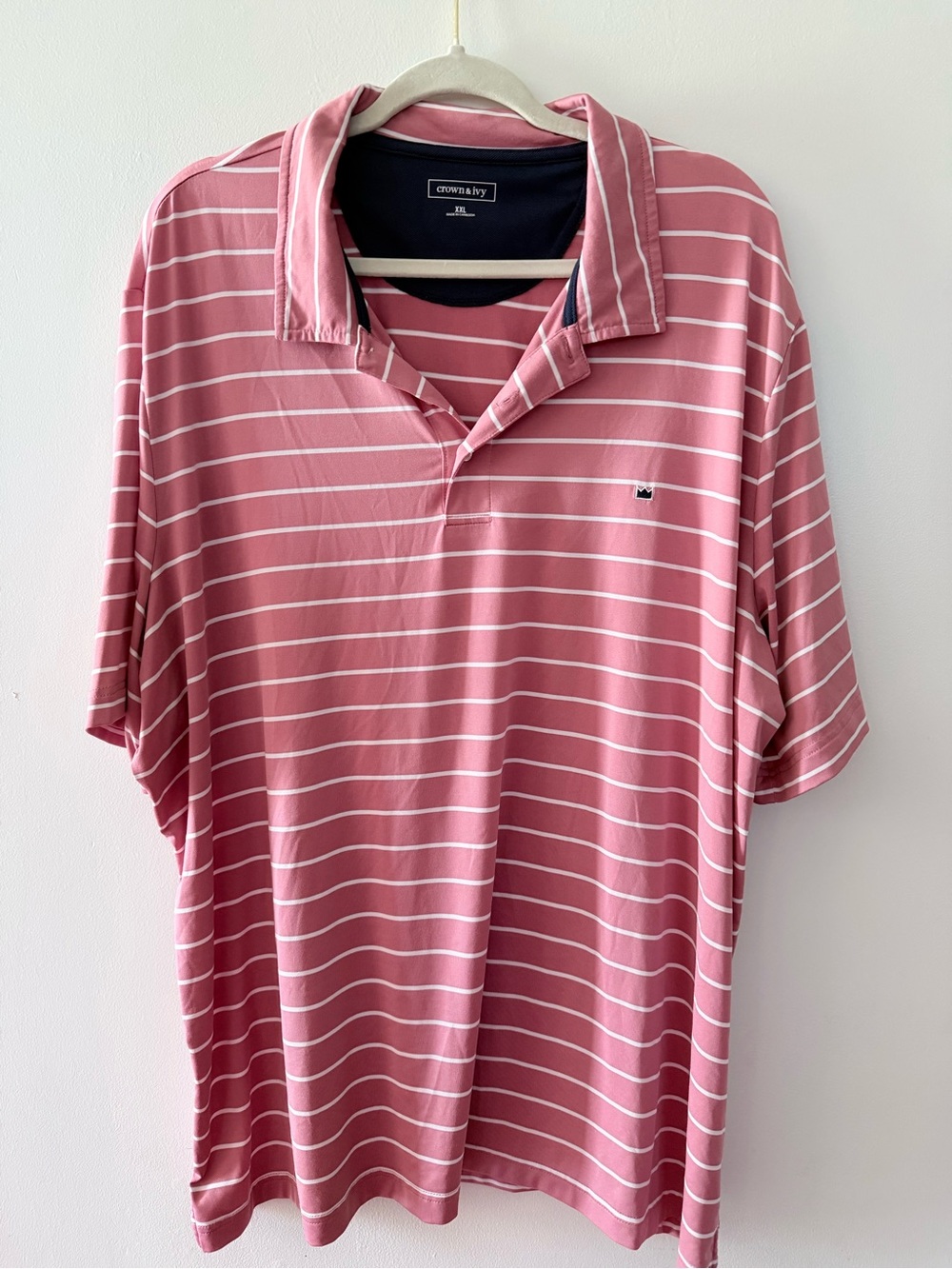 crown & ivy Men’s Rose Pink Striped Polo Shirt